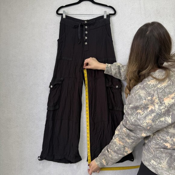 Free People Movement Pants Womens XS Black Cargo Wide Leg Drawstring Pockets - Picture 6 of 14